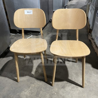 NEW Commercial Emma Side Dining Chairs, natural wood finish, upholstered seat, indoor use, excellent condition, 2 available.
