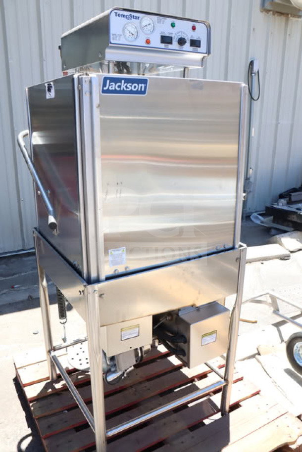 Brand new Jackson TempStar HH-E high hood dishwasher, electric booster, 208/230V, 51.8-56A, 3-phase, 10.5kW, 28 5/8"x34 3/8"x76 3/8".