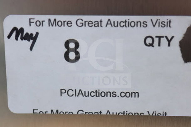 Auction label for Vollrath CO4-120HS oven; shows "May," quantity "8," and PCI Auctions website.