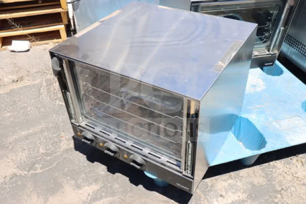 Brand new scratch-n-dent Vollrath CO4-120HS countertop convection oven, stainless steel, 120V, visible minor surface marks.