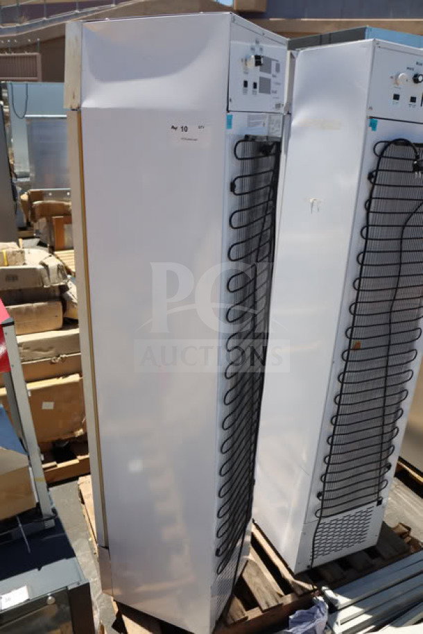 BRAND NEW Galaxy GDN-5 merchandiser refrigerator, 16 9/16"x17 1/2"x74", white with swing glass door, LED lighting. Slight scratch-n-dent.