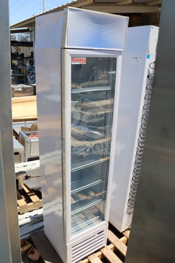Galaxy GDN-5 merchandiser refrigerator, white, swing glass door, red/white/blue LED, 16 9/16" x 17 1/2" x 74".