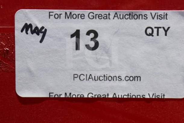 White auction label with "QTY 13" and "PCIAuctions.com" text, indicating product quantity for auction.