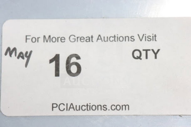 "PCI Auctions" label with "May 16 QTY" handwritten, advertising auction events.