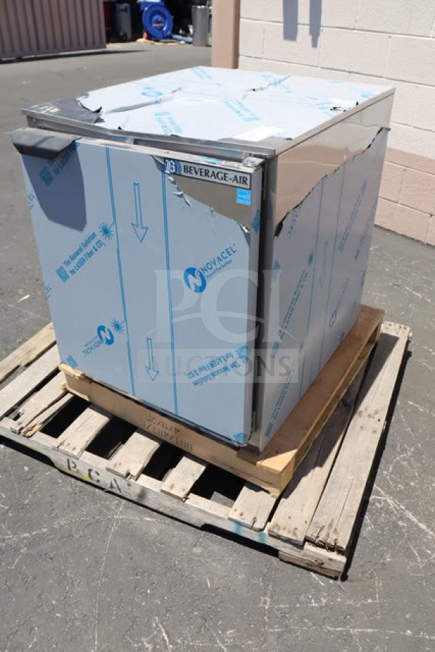 Brand new Beverage-Air UCF24AHC 24" undercounter freezer, stainless steel, scratch-n-dent condition, on pallet.
