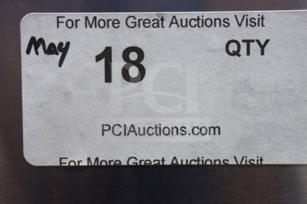 Alt text: Auction label on Avantco CMADAP airpot coffee maker, showing "May 18 QTY" and "PCIAuctions.com" text.