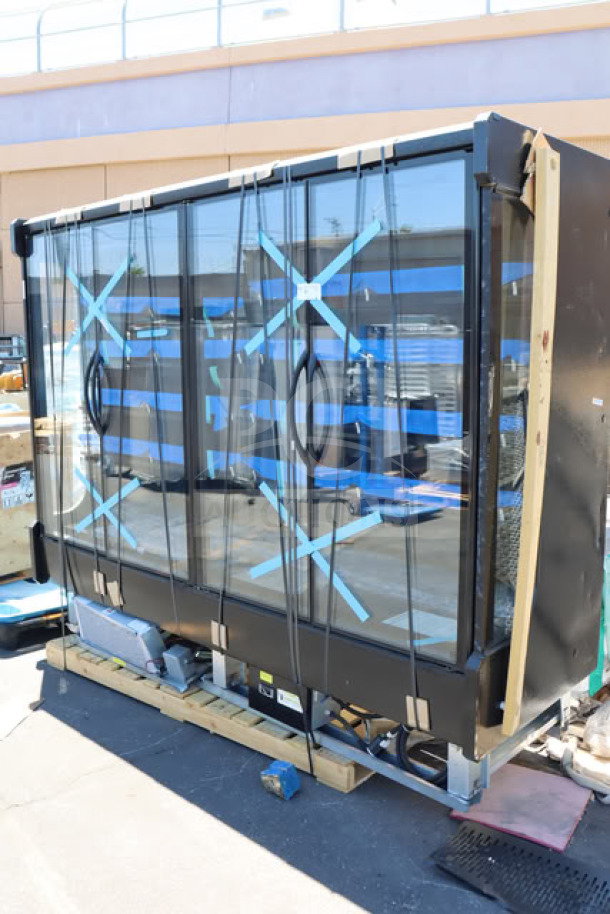 Brand new Hussmann MD8DA8 black refrigerated glass door merchandiser, 96.5" x 34" x 79.875", 120/208V, 1 phase.