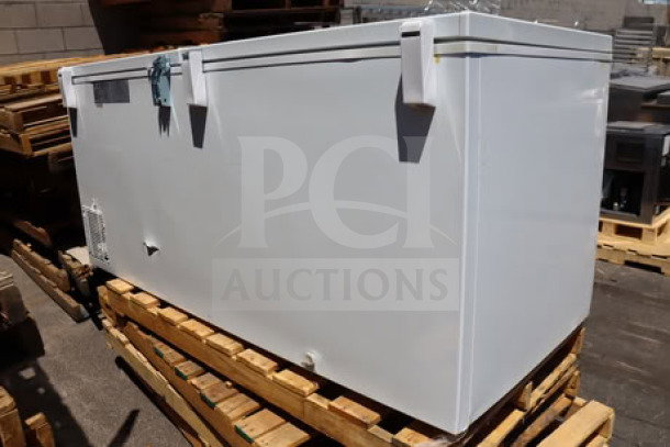 Galaxy CF30HC Commercial Chest Freezer, 30 cu. ft., 115V, 2.1A, scratch-n-dent condition, on pallet.