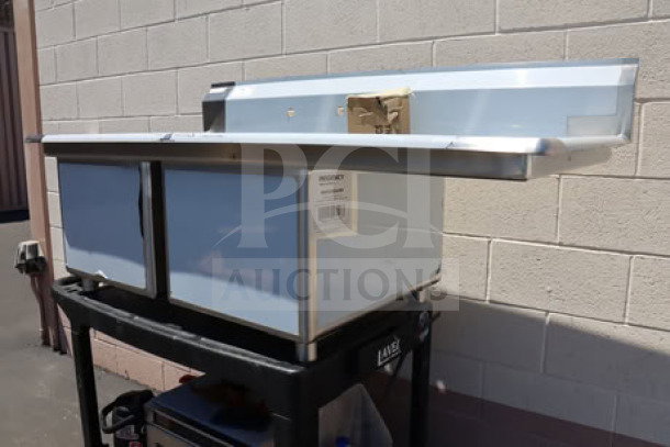 Regency 600S2182418R 2 bowl stainless sink, 18" x 24" x 14", with 18" right drainboard, 16-gauge, new out of box.