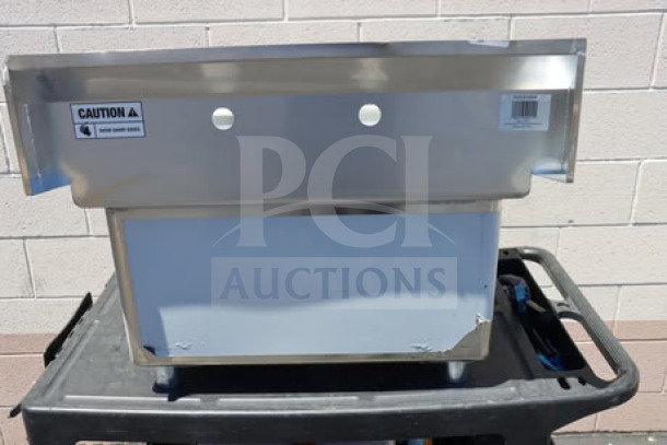 BRAND NEW SCRATCH-N-DENT Steelton 522CS12424, 29 1/2" one compartment commercial sink, visible caution label, minor dents.