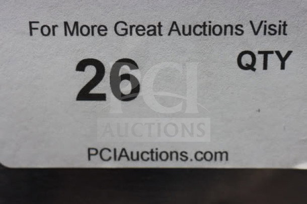Label on Avantco F202 fryer indicating "26 QTY," associated with PCI Auctions website.