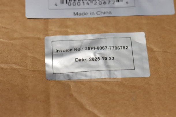 Brand new Estella 348PSM56MTR 4 hp motor for SM50/SM60 mixers, in damaged box. Invoice label with date 2025-10-23 visible.