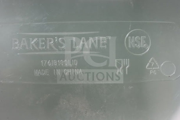 Baker's Lane 176IB100 ingredient bin, 6.3 gal/100 cup capacity, scratch-n-dent condition, with flip lid, label, and scoop.