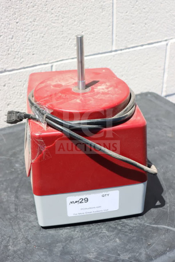 Robot Coupe R2 Dice food processor base, red and gray, with cord. Scratch-n-dent condition, label indicates "Lot 29".
