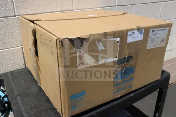 Boxed Zurn Elkay Z1996-24 Gray Composite Mop Sink, 24"x24"x10". Item is brand new, original packaging intact. Model label visible.