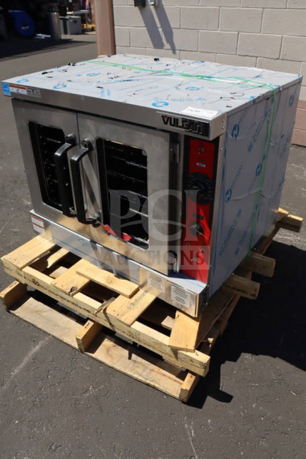Brand new Vulcan VC5ED electric convection oven, 208V, 12 kW, 40x40x54 inches, scratch-n-dent, on pallet.