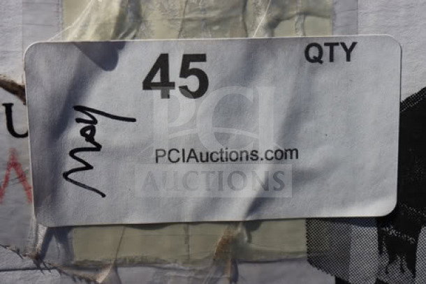 Alt text: Box label for Vollrath 71001 Cayenne Warmer, noting PCIauctions.com, quantity 45, with minor box damage.