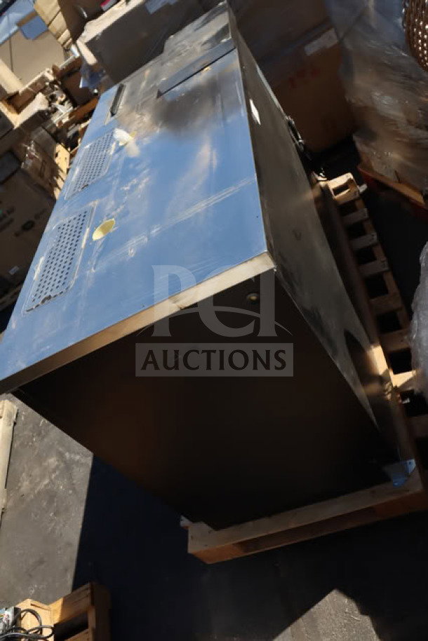 Brand new Avantco UDD-3-CT black kegerator with double tap tower, scratch-n-dent, three 1/2 keg capacity, on pallet.