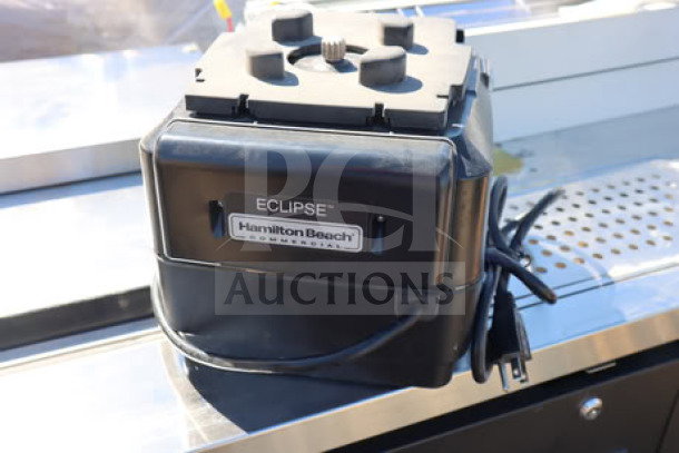 Hamilton Beach HBH755R Eclipse blender base only, 3 hp, 120V, serial E2652JT00676, black, visibly good condition.