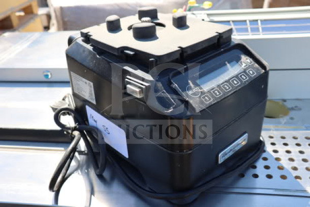 Hamilton Beach HBH755R Eclipse blender base, 64 oz., 120V, 3 hp. Serial E2652JT00676. Shows signs of use. Tags visible.