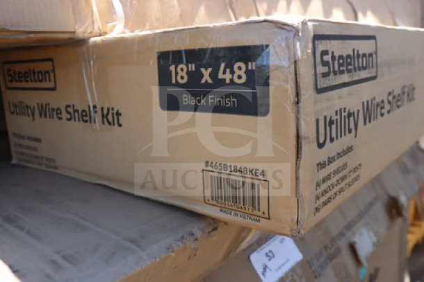 Steelton 18" x 48" NSF Black Epoxy 4-Shelf Kit, Model 465B1848KE4, in box with slight soap residue.
