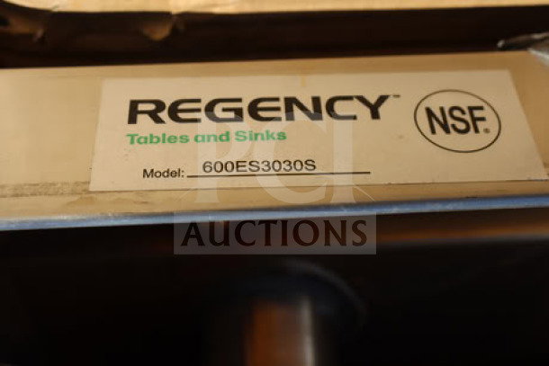 Regency 600ES3030S equipment stand label, showing model number and NSF certification; scratch and dent condition.