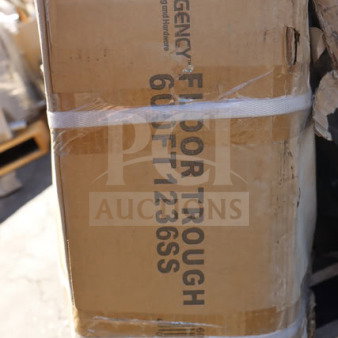 Regency 600FT1236SS 12"x36" stainless steel floor trough with grate, new in box, minor outer box damage visible.