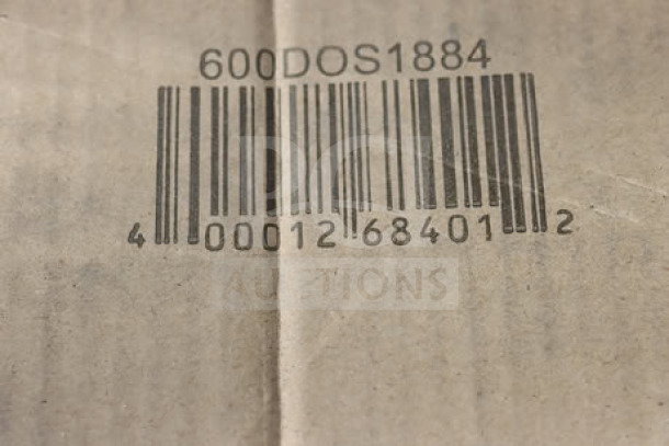 Barcode and model number "600DOS1884" on the box for Regency Stainless Steel Double Deck Overshelf.