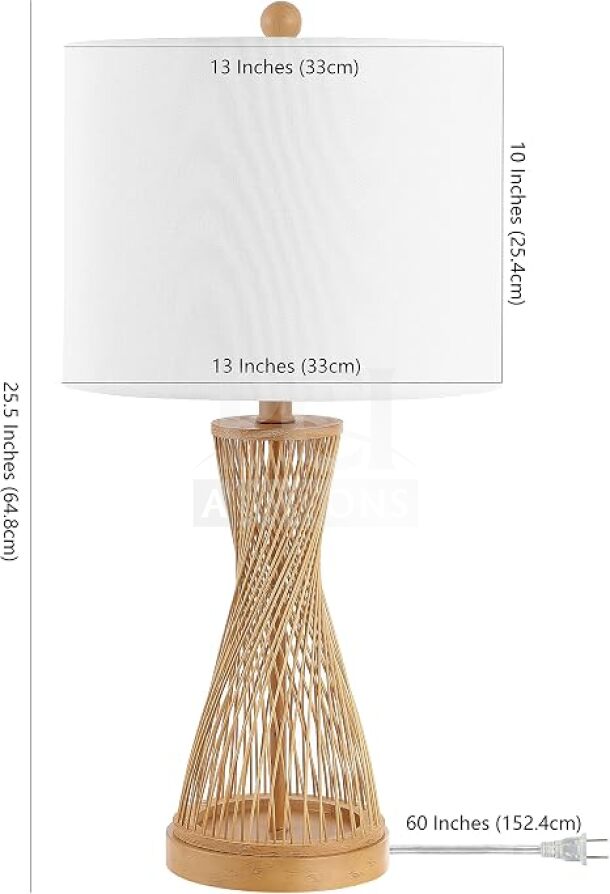 BRAND NEW Safavieh Magnus Coastal Farmhouse Bamboo 26-inch Table Lamp, Model TBL4306A, features a natural bamboo base and white shade.