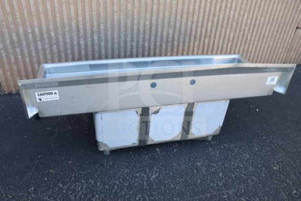 Brand new Steelton 522CS31014LR 54" three-compartment sink with two 12" drainboards, scratch-n-dent. Commercial grade.