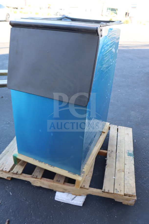 Brand new Hoshizaki B-300SF 22" ice storage bin, stainless steel finish, 300 lb. capacity, in factory wrapping, on pallet.