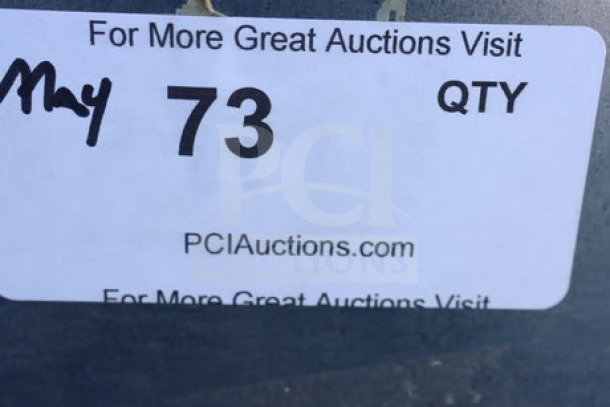 Sticker on Hoshizaki B-300SF ice storage bin, showing "May 73 QTY" and "PCIAuctions.com."