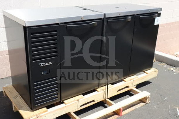 Brand new True TDR72-RISZ1-L-B-SSS-1 kegerator, black, 72", 2 stainless steel taps, 3 half keg capacity, 115V, on pallet.