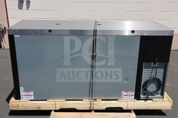 Brand new True TDR72-RISZ1-L-B-SSS-1 kegerator beer dispenser, 72", black, 3 half-keg capacity, with 2 stainless steel insulated taps.