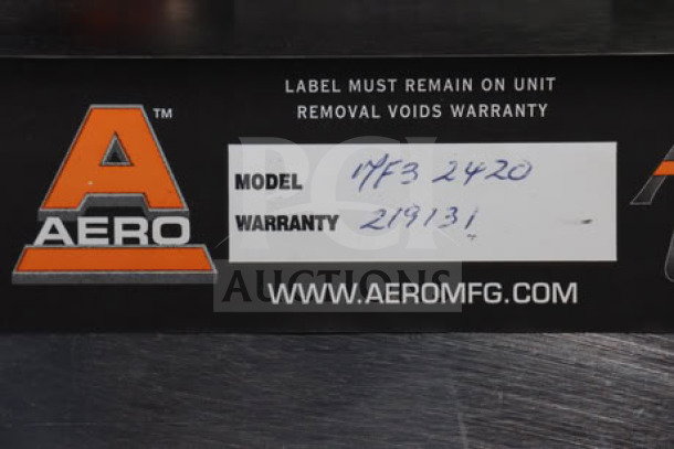 Aero Manufacturing MF3-2420 3 Compartment Sink label showing model and warranty details.