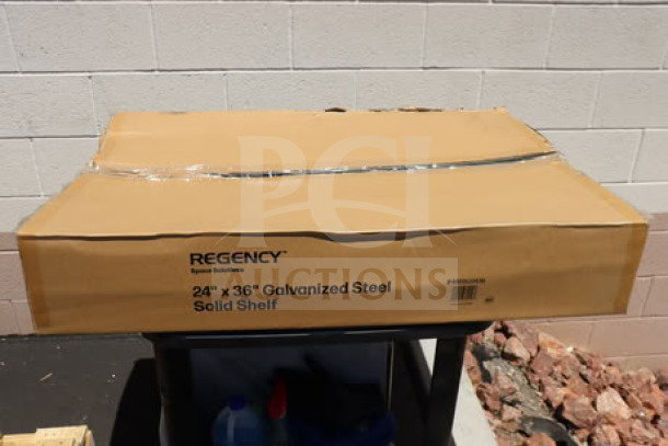 Regency 460SG2436 stainless steel double deck overshelf in original box. New, scratch-n-dent condition. Box labeled.