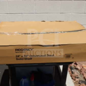 Regency 460SG2436 stainless steel double deck overshelf in original box. New, scratch-n-dent condition. Box labeled.