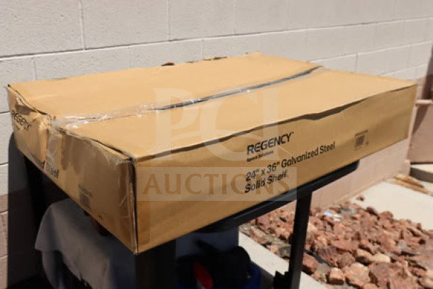Brand new Regency 460SG2436 stainless steel double deck overshelf in original box, visible scratch-n-dent, 12"x60"x32".