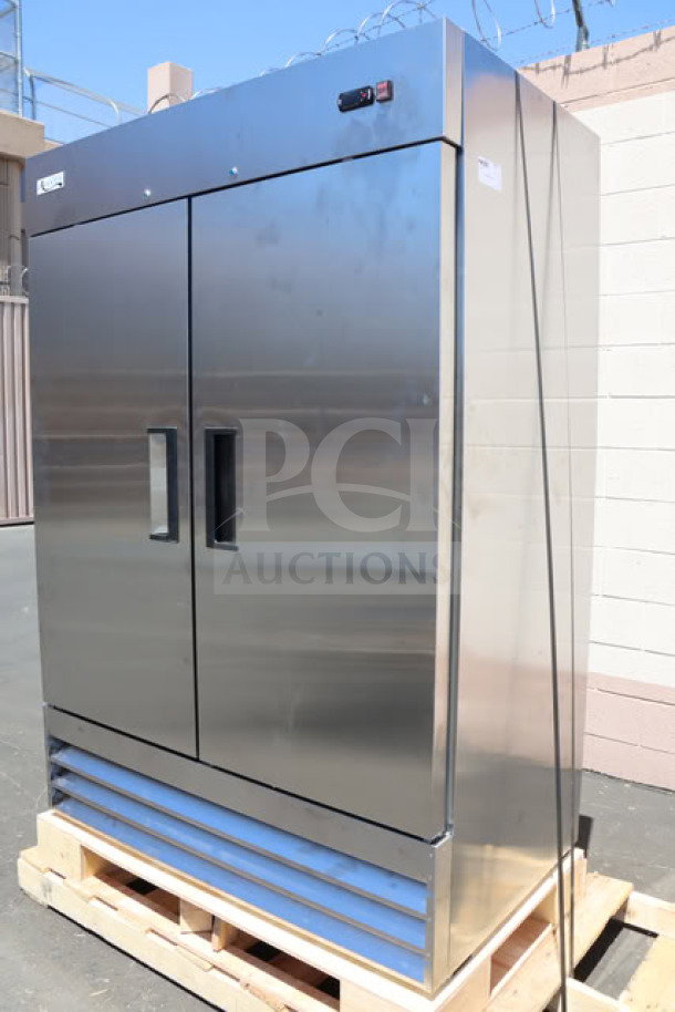 Alt text: Brand new Avantco A-49F-HC 54" solid door reach-in freezer, stainless steel, scratch-n-dent, tested working condition.