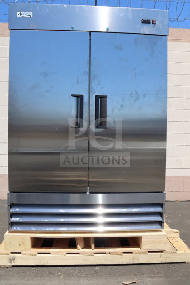 Brand new Avantco A-49F-HC 54" solid door reach-in freezer; scratch-n-dent condition; model label visible; tested working.