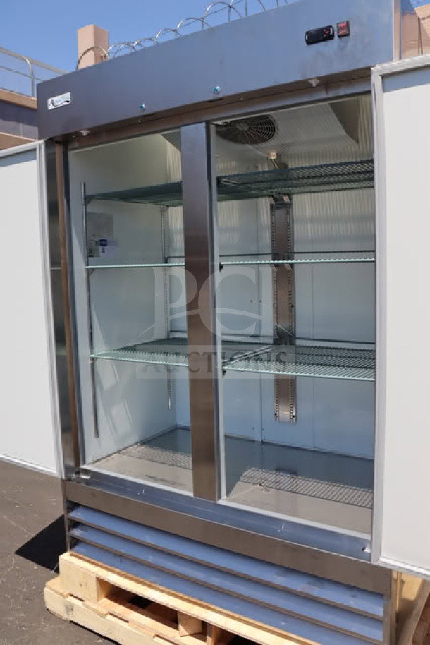 Brand new Avantco A-49F-HC 54" reach-in freezer, stainless steel, scratch-n-dent condition, 115V, 8.5A, 780W.