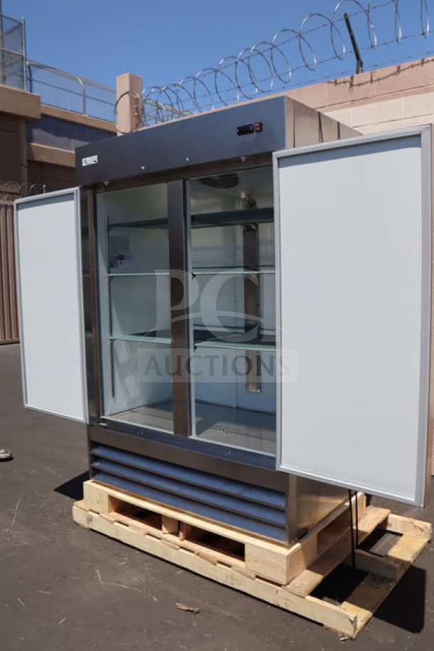 Brand new Avantco A-49F-HC 54" solid door reach-in freezer, scratch-n-dent, 115V, 8.5A, 780W. Working when tested.