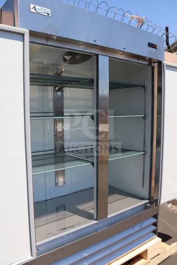 BRAND NEW Avantco A-49F-HC 54" solid door reach-in freezer, 115V, 8.5A, 1 phase, 780W, visible shelving, scratch-n-dent condition.