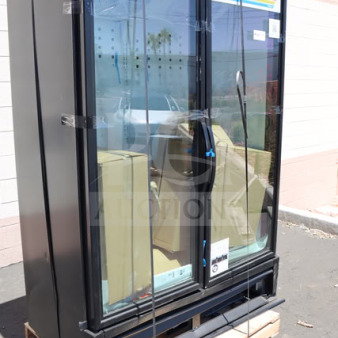 Brand new True FLM-54~TSL01 black refrigerated glass door merchandiser, LED lighting, full length doors, scratch-n-dent.