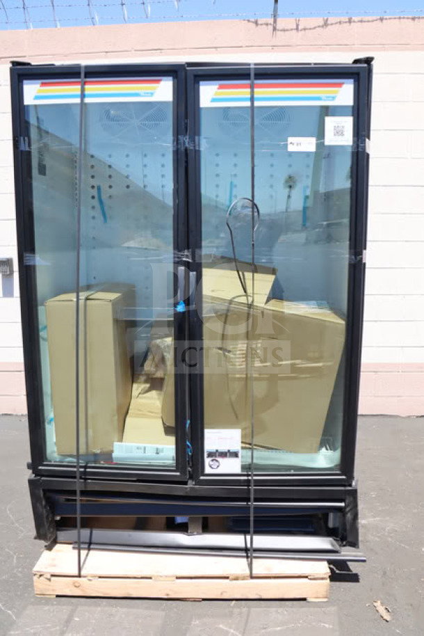 BRAND NEW True FLM-54~TSL01 black refrigerated glass door merchandiser with LED lighting, tested and working, 115V.