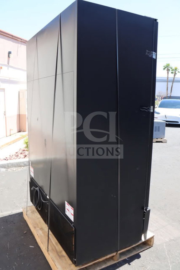 True FLM-54~TSL01 refrigerated merchandiser, black, scratch-n-dent, LED lighting, 53 7/8" tall, tested working condition.