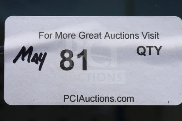 Sticker displaying "For More Great Auctions Visit PCIauctions.com" with handwritten "May 81 QTY."