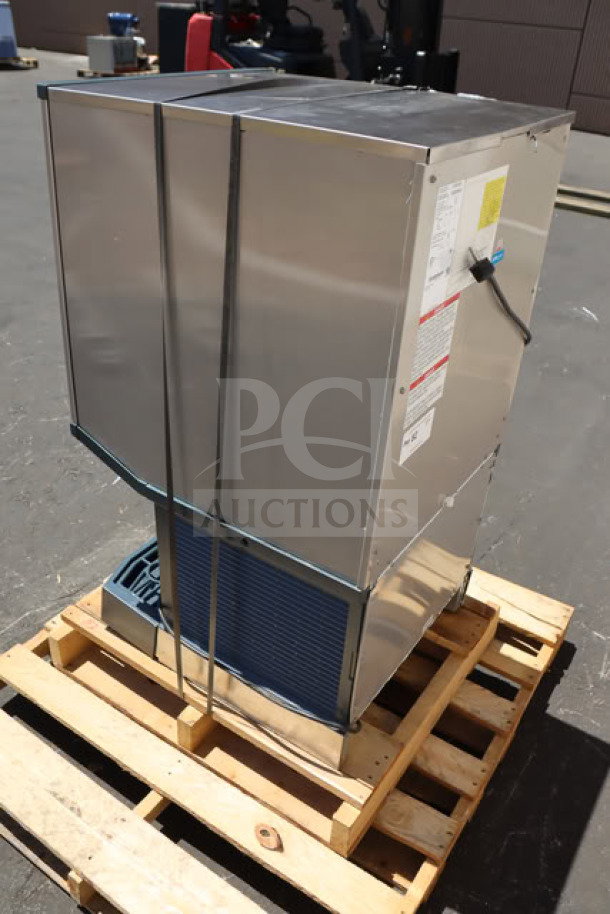 Brand new Scotsman HID540WBX-1A Meridian ice machine on pallet; water-cooled, 40 lb. bin, scratch-n-dent condition, 115V.