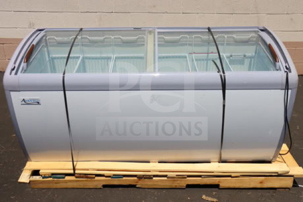 Avantco DFC20-HCL curved top display ice cream freezer, brand new, 70 7/8", 115V, tested, on wooden pallet.