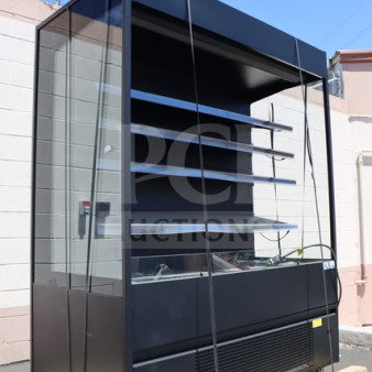 Avantco VOA-60-B black vertical open air merchandiser, 59 1/8", LED lighting, loose lights, dented air grate, SN: 1771910150029.